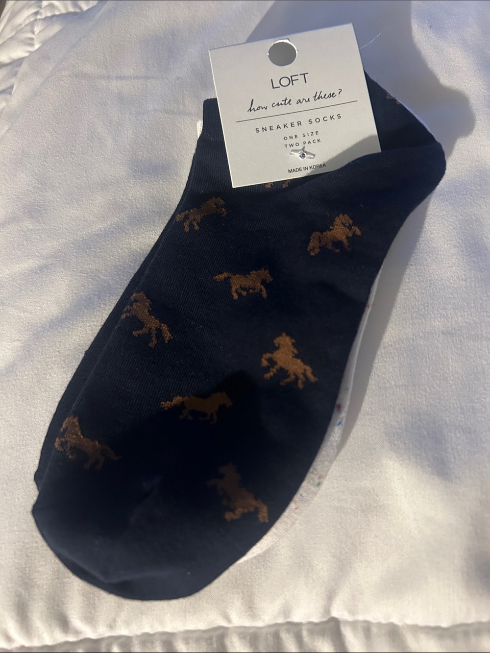 LOFT Navy No-Show Socks with Brown Pony Pattern